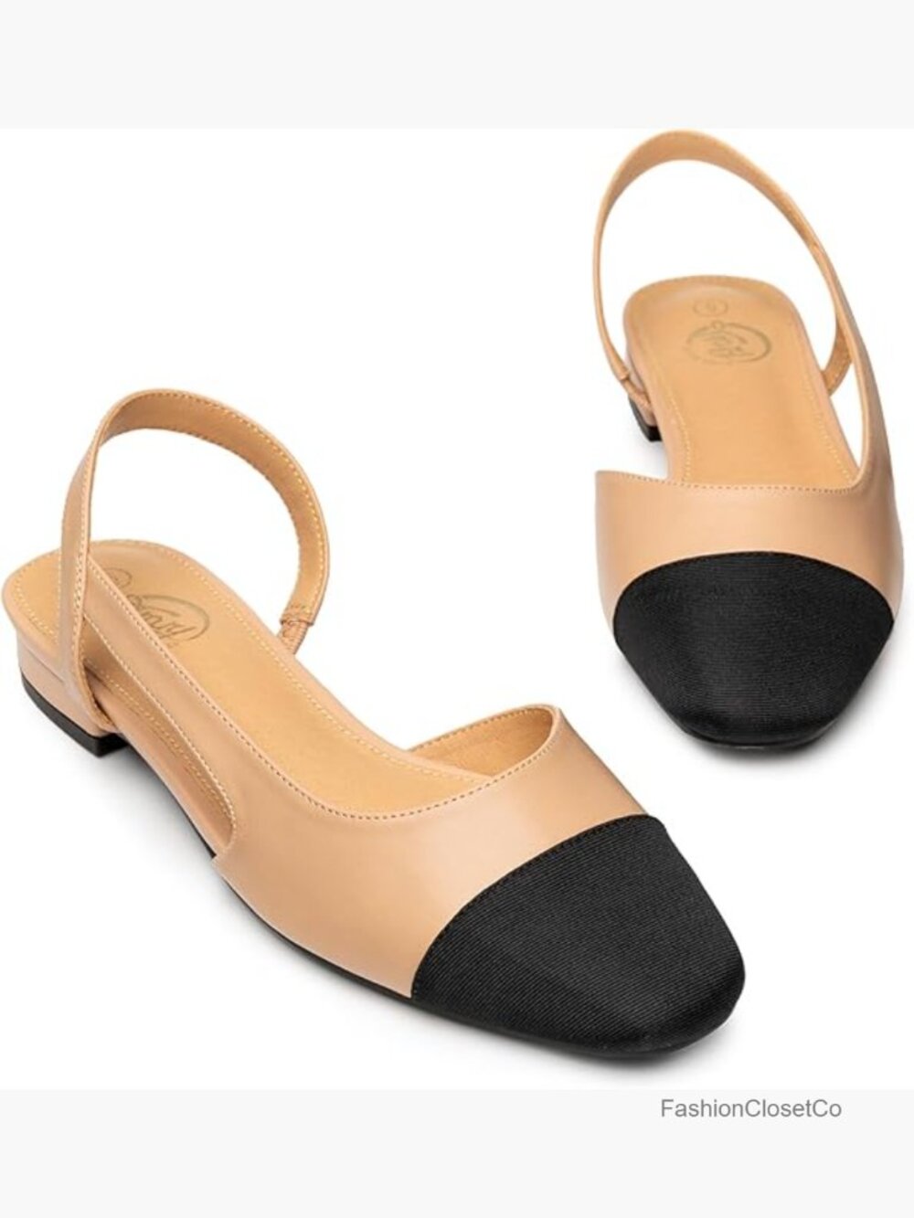 Two-Tone Slingback Flats in Beige and Black